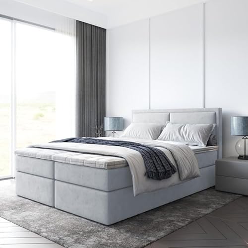 EURO-MOEBEL Bett Doppelbett Boxspringbett Bruno mit Topper T25 +2 Bettkästen, H3 (Hellgrau: ITAKA 51, 160 x 200 cm) von EURO-MOEBEL