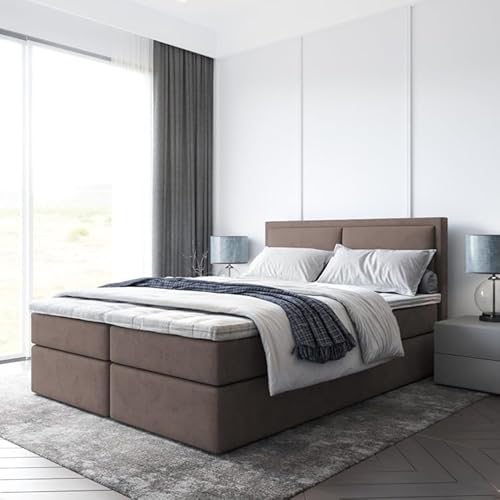 EURO-MOEBEL Bett Doppelbett Boxspringbett Bruno mit Topper Visco +2 Bettkästen, H3 (Braun : ITAKA 20, 180 x 200 cm) von EURO-MOEBEL