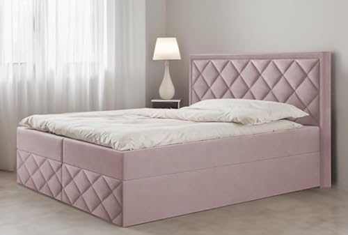 EURO-MOEBEL Bett Doppelbett Boxspringbett DORI 3 mit Topper T25 + 2 Bettkästen, H3 (Rosa: ITAKA 38, 120 x 200 cm) von EURO-MOEBEL