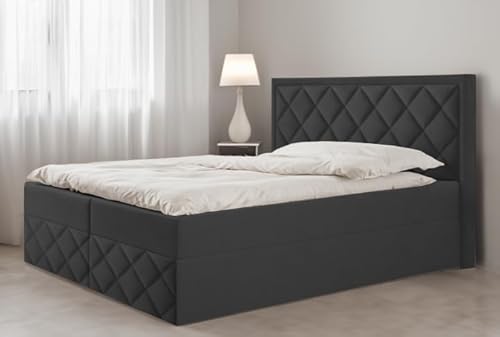 EURO-MOEBEL Bett Doppelbett Boxspringbett DORI 3 mit Topper T25 + 2 Bettkästen, H3 (Schwarz: ITAKA 15, 120 x 200 cm) von EURO-MOEBEL