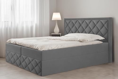 EURO-MOEBEL Bett Doppelbett Boxspringbett DORI 3 mit Topper Visco + 2 Bettkästen, H3 (Dunkelgrau: ITAKA 14, 120 x 200 cm) von EURO-MOEBEL
