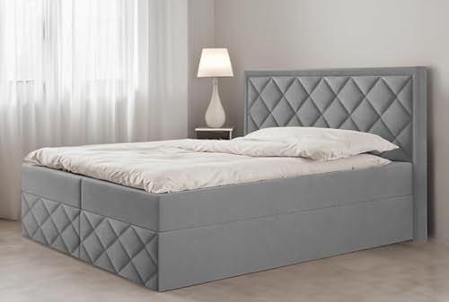 EURO-MOEBEL Bett Doppelbett Boxspringbett DORI 3 mit Topper Visco + 2 Bettkästen, H3 (Grau: ITAKA 50, 120 x 200 cm) von EURO-MOEBEL