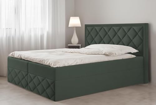 EURO-MOEBEL Bett Doppelbett Boxspringbett DORI 3 mit Topper Visco + 2 Bettkästen, H3 (Grün: ITAKA 10, 120 x 200 cm) von EURO-MOEBEL