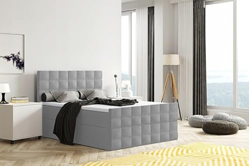 EURO-MOEBEL Bett Doppelbett Boxspringbett FARO Plus mit Fußtei Topper Visco + 2 Bettkästen, H3 (Grau-INARI 91, 180 x 200 cm) von EURO-MOEBEL