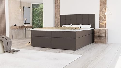 EURO-MOEBEL Bett Doppelbett Boxspringbett FARO Topper T25 + 2 Bettkästen, H3 (Braun : Aura 04, 120 x 200 cm) von EURO-MOEBEL