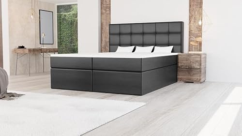 EURO-MOEBEL Bett Doppelbett Boxspringbett FARO Topper T25 + 2 Bettkästen, H3 (Kunstleder schwarz : MADRYT 1100, 180 x 200 cm) von EURO-MOEBEL