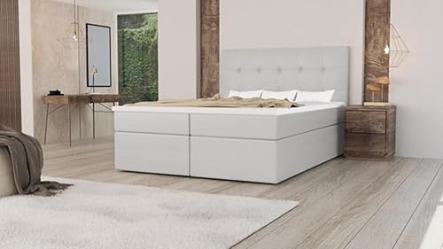EURO-MOEBEL Bett Doppelbett Boxspringbett FARO Topper T25 + 2 Bettkästen, H3 (Kunstleder weiß : MADRYT 120, 180 x 200 cm) von EURO-MOEBEL