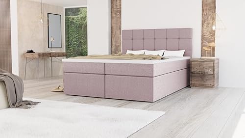 EURO-MOEBEL Bett Doppelbett Boxspringbett FARO Topper T25 + 2 Bettkästen, H3 (Rosa : ENZO 152, 180 x 200 cm) von EURO-MOEBEL