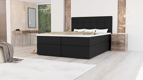 EURO-MOEBEL Bett Doppelbett Boxspringbett FARO Topper T25 + 2 Bettkästen, H3 (Schwarz : Aura 18, 180 x 200 cm) von EURO-MOEBEL