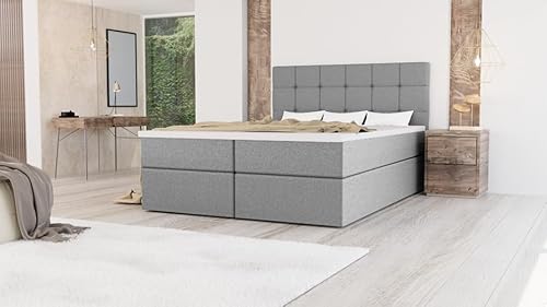 EURO-MOEBEL Bett Doppelbett Boxspringbett FARO Topper Visco + 2 Bettkästen, H3 (Dunkelgrau : Aura 24, 140 x 200 cm) von EURO-MOEBEL