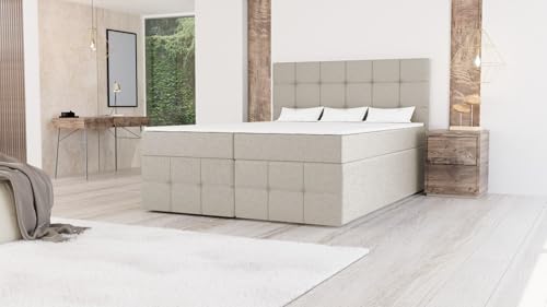 EURO-MOEBEL Bett Doppelbett Boxspringbett FARO ohne Topper + 2 Bettkästen, H3 (Beige : Aura 01, 160 x 200 cm) von EURO-MOEBEL