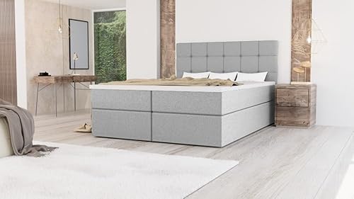 EURO-MOEBEL Bett Doppelbett Boxspringbett FARO ohne Topper + 2 Bettkästen, H3 (Hellgrau : Aura 15, 140 x 200 cm) von EURO-MOEBEL