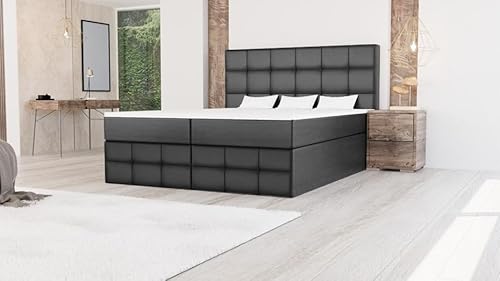 EURO-MOEBEL Bett Doppelbett Boxspringbett FARO ohne Topper + 2 Bettkästen, H3 (Kunstleder Schwarz : MADRYT 1100, 180 x 200 cm) von EURO-MOEBEL
