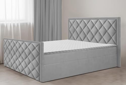 EURO-MOEBEL Bett Doppelbett Boxspringbett Fußteil DORI 2 mit Bonell-Matratze,mit Topper T25+2 Bettkästen,H3 (Hellgrau: ITAKA 51, 180 x 200 cm) von EURO-MOEBEL