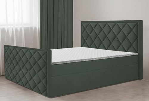 EURO-MOEBEL Bett Doppelbett Boxspringbett Fußteil DORI 2 mit Bonell-Matratze,ohne Topper+2 Bettkästen,H3 (Grün: ITAKA 10, 180 x 200 cm) von EURO-MOEBEL