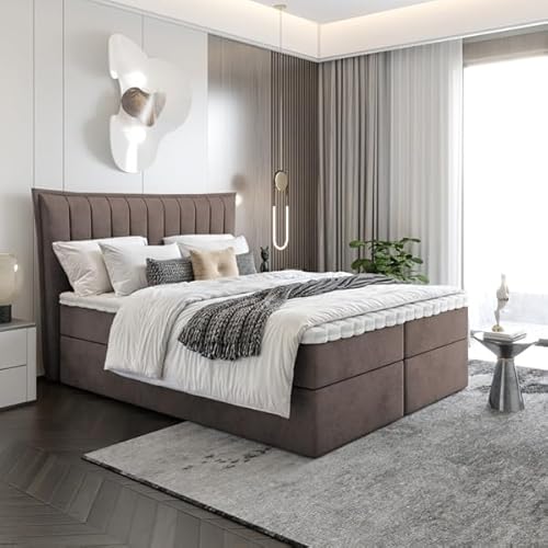 EURO-MOEBEL Bett Doppelbett Boxspringbett Luna Topper T25 + 2 Bettkästen, H3 (Braun : ITAKA 20, 180 x 200 cm) von EURO-MOEBEL