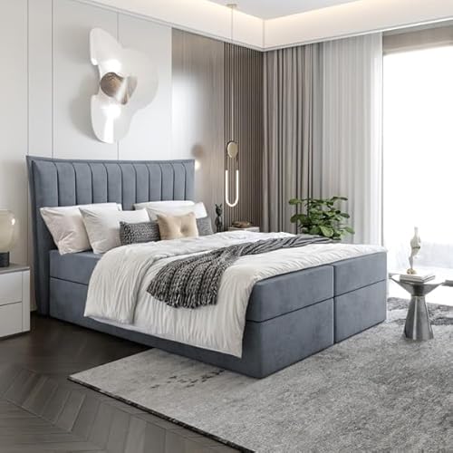 EURO-MOEBEL Bett Doppelbett Boxspringbett Luna Topper Visco + 2 Bettkästen, H3 (Dunkelgrau : ITAKA 14, 140 x 200 cm) von EURO-MOEBEL