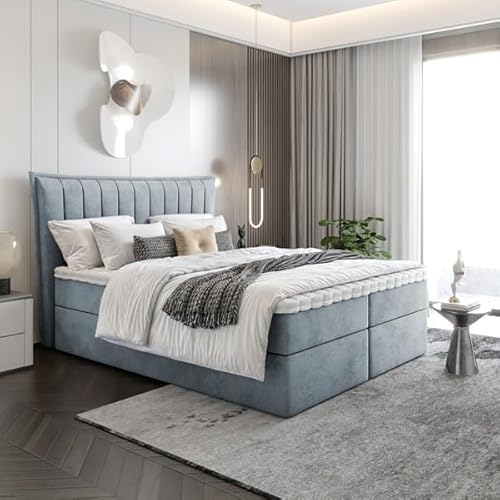 EURO-MOEBEL Bett Doppelbett Boxspringbett Luna ohne Topper + 2 Bettkästen, H3 (Dunkelgrau : ITAKA 14, 140 x 200 cm) von EURO-MOEBEL