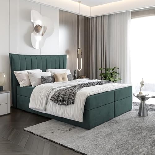 EURO-MOEBEL Bett Doppelbett Boxspringbett Luna ohne Topper + 2 Bettkästen, H3 (Grün : ITAKA 10, 140 x 200 cm) von EURO-MOEBEL