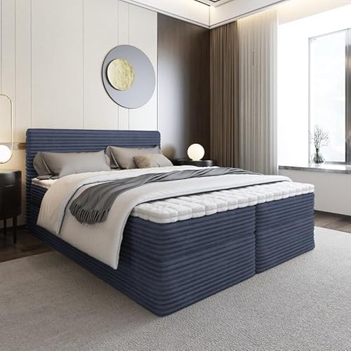 EURO-MOEBEL Bett Doppelbett Boxspringbett SENO Topper Visco + 2 Bettkästen, H3 (Dunkelblau - TILIA 77, 200 x 200 cm) von EURO-MOEBEL
