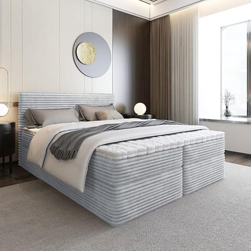 EURO-MOEBEL Bett Doppelbett Boxspringbett SENO Topper Visco + 2 Bettkästen, H3 (Hellgrau - TILIA 86, 160 x 200 cm) von EURO-MOEBEL