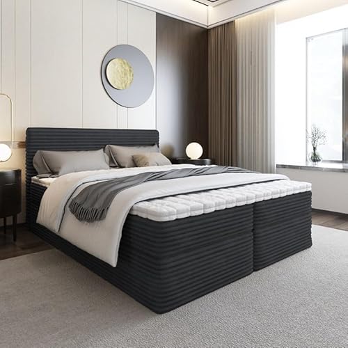 EURO-MOEBEL Bett Doppelbett Boxspringbett SENO Topper Visco + 2 Bettkästen, H3 (Schwarz - TILIA 100, 200 x 200 cm) von EURO-MOEBEL