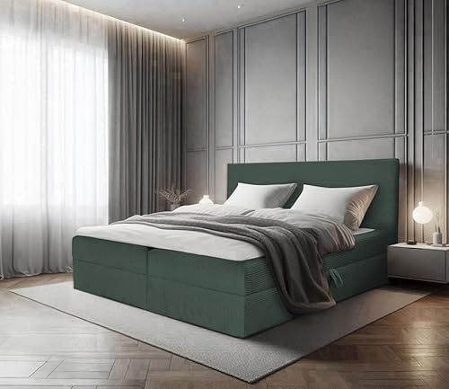EURO-MOEBEL Bett Doppelbett Boxspringbett TOP POSO mit Bonell-Matratze ohne Topper + 2 Bettkästen, H3 (Dunkelgrün - Poso 14, 200 x 200 cm) von EURO-MOEBEL