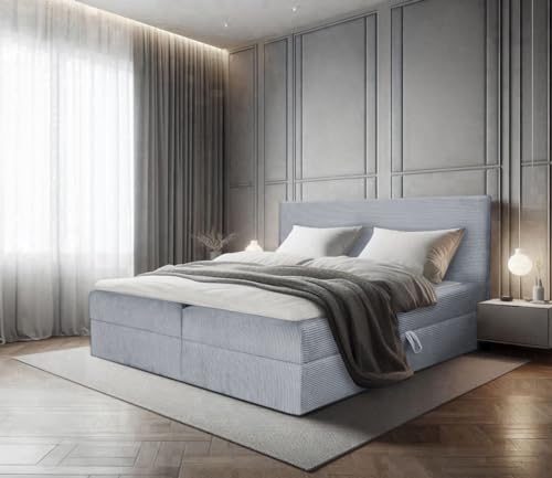 EURO-MOEBEL Bett Doppelbett Boxspringbett TOP POSO mit Bonell-Matratze ohne Topper + 2 Bettkästen, H3 (Grau - Poso 110, 160x200) von EURO-MOEBEL