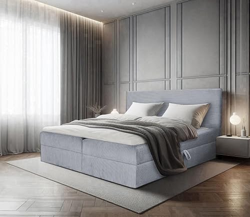 EURO-MOEBEL Bett Doppelbett Boxspringbett TOP POSO mit Bonell-Matratze und Topper VISCO + Bettkästen, H3 (Grau - Poso 110, 200 x 200 cm) von EURO-MOEBEL