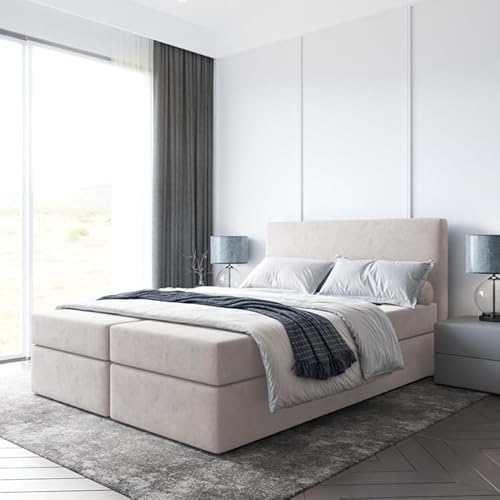 EURO-MOEBEL Bett Doppelbett Boxspringbett TOP mit Topper T25 + 2 Bettkästen, H3 (Beige : ITAKA 46, 160 x 200 cm) von EURO-MOEBEL