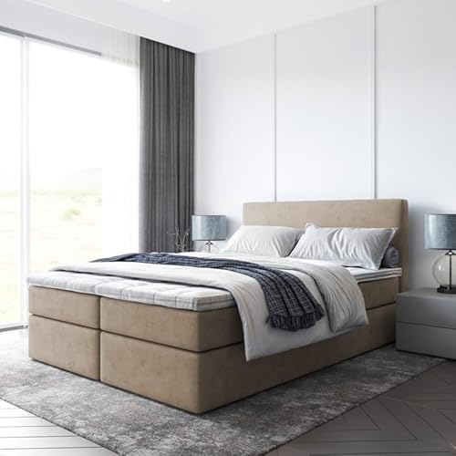 EURO-MOEBEL Bett Doppelbett Boxspringbett TOP mit Topper T25 + 2 Bettkästen, H3 (Cappuccino : ITAKA 48, 160 x 200 cm) von EURO-MOEBEL