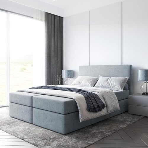 EURO-MOEBEL Bett Doppelbett Boxspringbett TOP mit Topper T25 + 2 Bettkästen, H3 (Grau : ITAKA 50, 160 x 200 cm) von EURO-MOEBEL