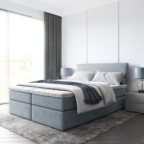 EURO-MOEBEL Bett Doppelbett Boxspringbett TOP mit Topper T25 + 2 Bettkästen, H3 (Grau : ITAKA 50, 180 x 200 cm) von EURO-MOEBEL