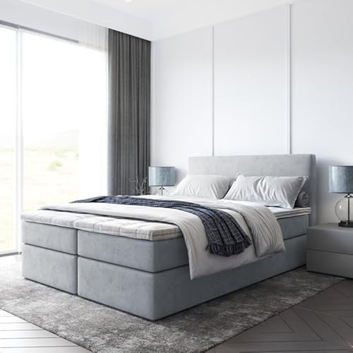 EURO-MOEBEL Bett Doppelbett Boxspringbett TOP mit Topper T25 + 2 Bettkästen, H3 (Hellgrau: ITAKA 51, 160 x 200 cm) von EURO-MOEBEL