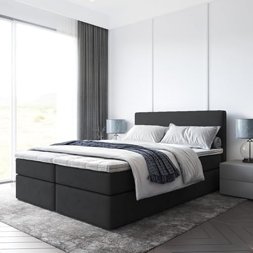 EURO-MOEBEL Bett Doppelbett Boxspringbett TOP mit Topper T25 + 2 Bettkästen, H3 (Schwarz: ITAKA 15, 160 x 200 cm) von EURO-MOEBEL