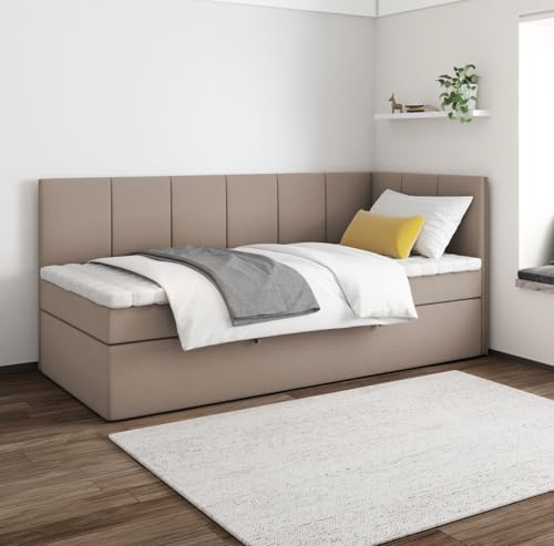 EURO-MOEBEL Bett Einzelbett Boxspringbett Kinderbett Kini ohne Topper H3 Bonell Kinderzimmer Schlafzimmer Bettkasten (Cappuccino - ITAKA 48, 100 x 200 cm) von EURO-MOEBEL