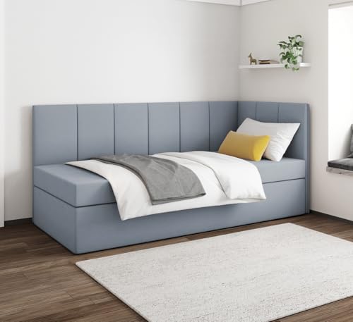 EURO-MOEBEL Bett Einzelbett Boxspringbett Kinderbett Kini ohne Topper H3 Bonell Kinderzimmer Schlafzimmer Bettkasten (Dunkelgrau - ITAKA 14, 80 x 200 cm) von EURO-MOEBEL