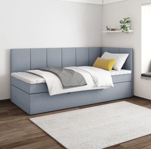 EURO-MOEBEL Bett Einzelbett Boxspringbett Kinderbett Kini ohne Topper H3 Bonell Kinderzimmer Schlafzimmer Bettkasten (Grau - ITAKA 50, 100 x 200 cm) von EURO-MOEBEL