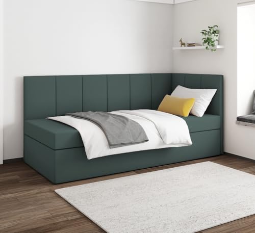 EURO-MOEBEL Bett Einzelbett Boxspringbett Kinderbett Kini ohne Topper H3 Bonell Kinderzimmer Schlafzimmer Bettkasten (Grün - ITAKA 10, 90 x 200 cm) von EURO-MOEBEL