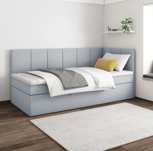EURO-MOEBEL Bett Einzelbett Boxspringbett Kinderbett Kini ohne Topper H3 Bonell Kinderzimmer Schlafzimmer Bettkasten (Hellgrau - ITAKA 51, 100 x 200 cm) von EURO-MOEBEL