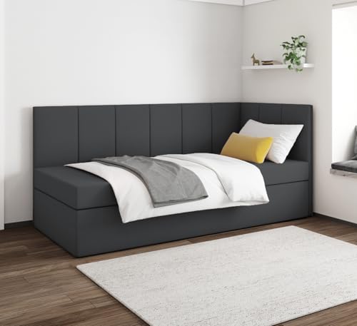 EURO-MOEBEL Bett Einzelbett Boxspringbett Kinderbett Kini ohne Topper H3 Bonell Kinderzimmer Schlafzimmer Bettkasten (Schwarz- ITAKA 15, 80 x 200 cm) von EURO-MOEBEL