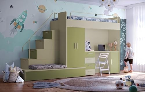 EURO-MOEBEL Etagenbett Felix 5 hochglänzend oder matt ohne Matraze und Matrazerahmen (Kaschmir + Olive Matt) von EURO-MOEBEL