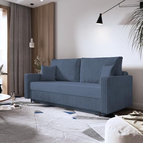 EURO-MOEBEL Schlafsofa Marino - Sofa mit Bettkasten Couch mit Schlaffunktion Bettsofa (Dunkelblau - POSO 05) von EURO-MOEBEL