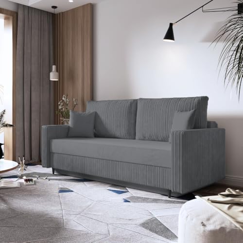 EURO-MOEBEL Schlafsofa Marino - Sofa mit Bettkasten Couch mit Schlaffunktion Bettsofa (Dunkelgrau - POSO 34) von EURO-MOEBEL