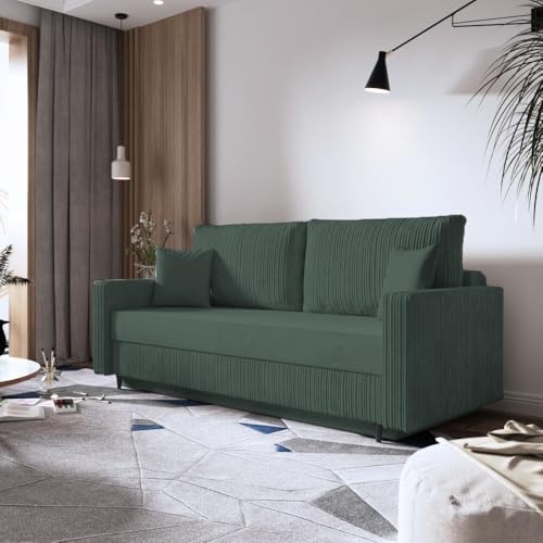 EURO-MOEBEL Schlafsofa Marino - Sofa mit Bettkasten Couch mit Schlaffunktion Bettsofa (Dunkelgrün - POSO 14) von EURO-MOEBEL