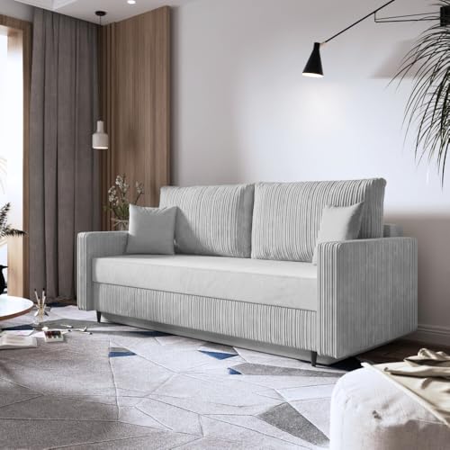 EURO-MOEBEL Schlafsofa Marino - Sofa mit Bettkasten Couch mit Schlaffunktion Bettsofa (Hellgrau - POSO 55) von EURO-MOEBEL
