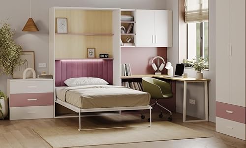 EURO-MOEBEL Schrankkbett LUMINI Multifunktionales Wandbett mit Arbeitsbereich, Schreibtisch (Caschmiere + Altrosa) von EURO-MOEBEL