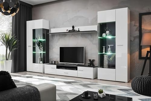 EURO-MOEBEL Wohnwand Wohnzimmerset Wohnzimmer Wand Regal TV Wand Glas Vitrinenschrank Lowboard Wandregal (SOLIDO Twin) von EURO-MOEBEL