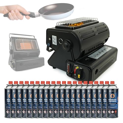 Eurocatch Heizlüfter & Gasherd - inkl. 20 Gasflaschen - Gasherd - Heizer - Campingherd - Terrassenheizer - Brenner - Glaskeramikplatte - Transportkoffer von EUROCATCH