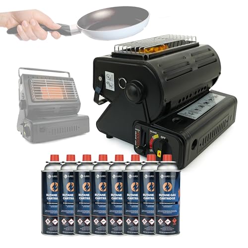 Eurocatch Heizlüfter & Gasherd - inkl. 8 Gasflaschen - Gasherd - Heizer - Campingherd - Terrassenheizer - Brenner - Glaskeramikplatte - Transportkoffer von EUROCATCH